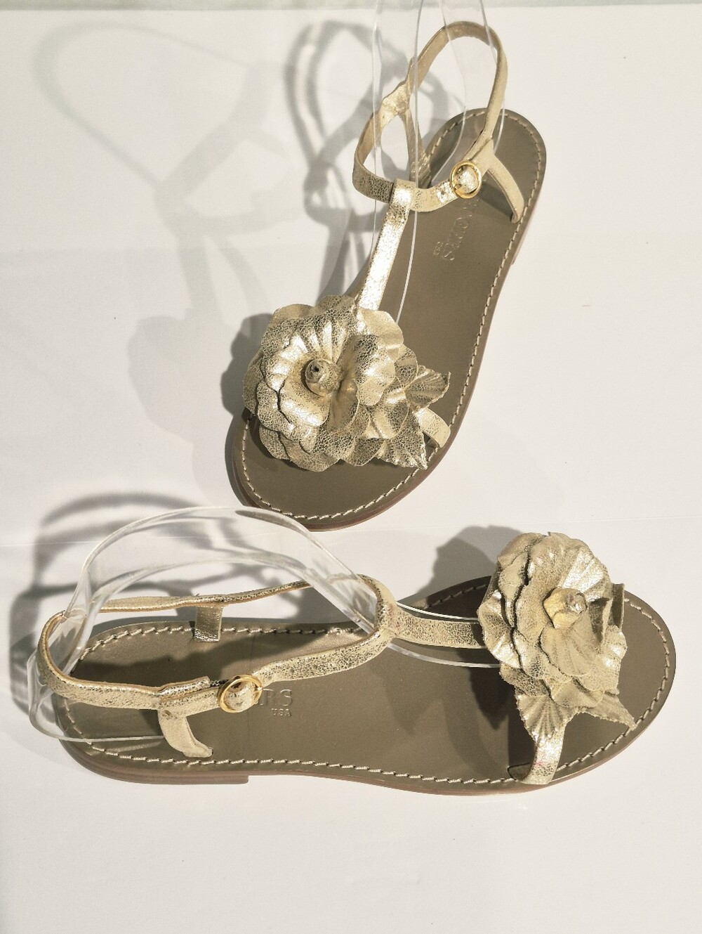 Women’s Gold Floral T-Strap Sandals